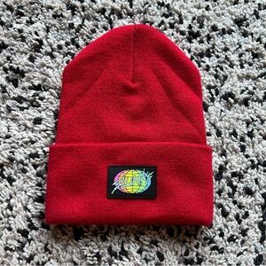 Slunks Beanie Hat Logo Patch Red Volleyball Activewear Unisex One Size
